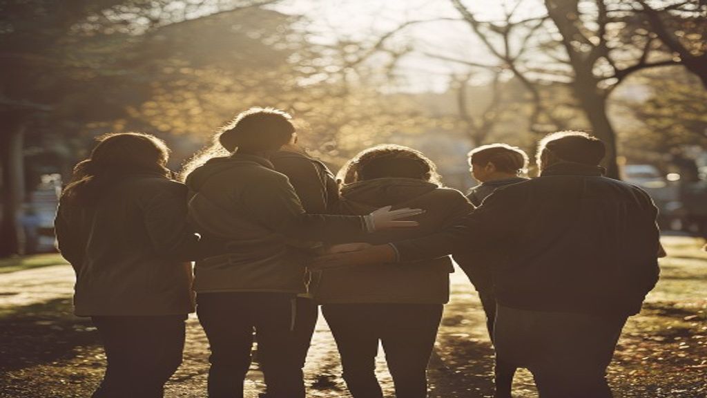 Una familia reunida en un parque, con un quarterback de la NFL en el centro
