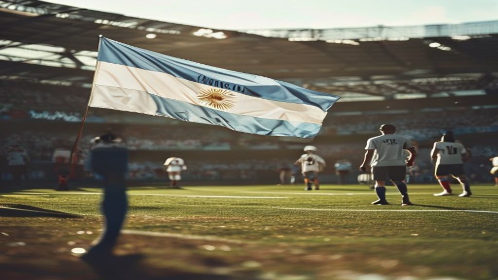 Bandera de las Malvinas desplegada en una cancha de fútbol