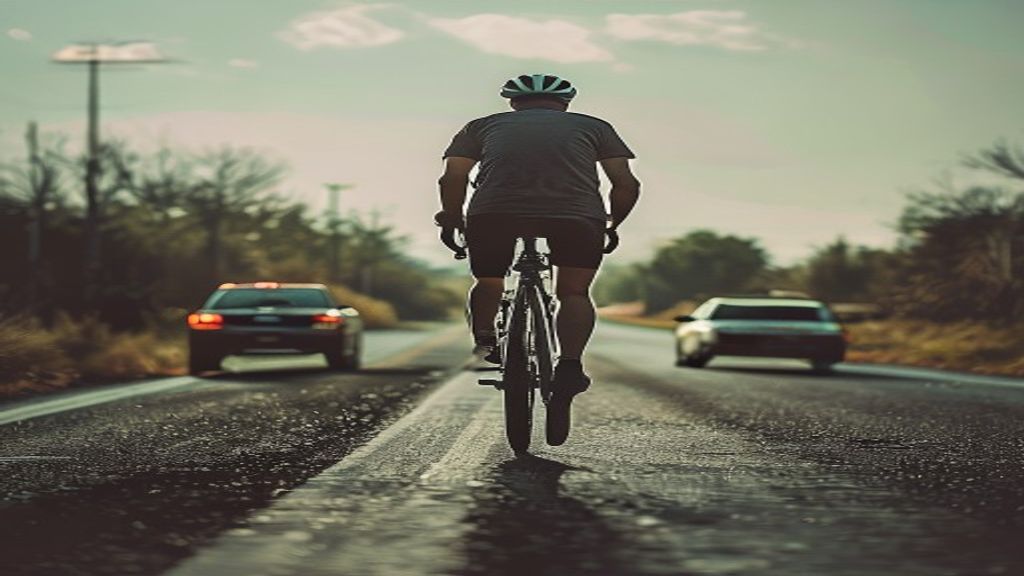 Ciclista anónima en una carretera de Texas después de un incidente