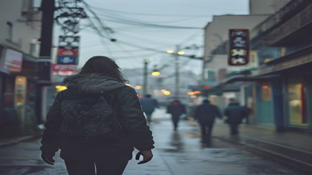 Persona caminando en un día nublado en Montevideo
