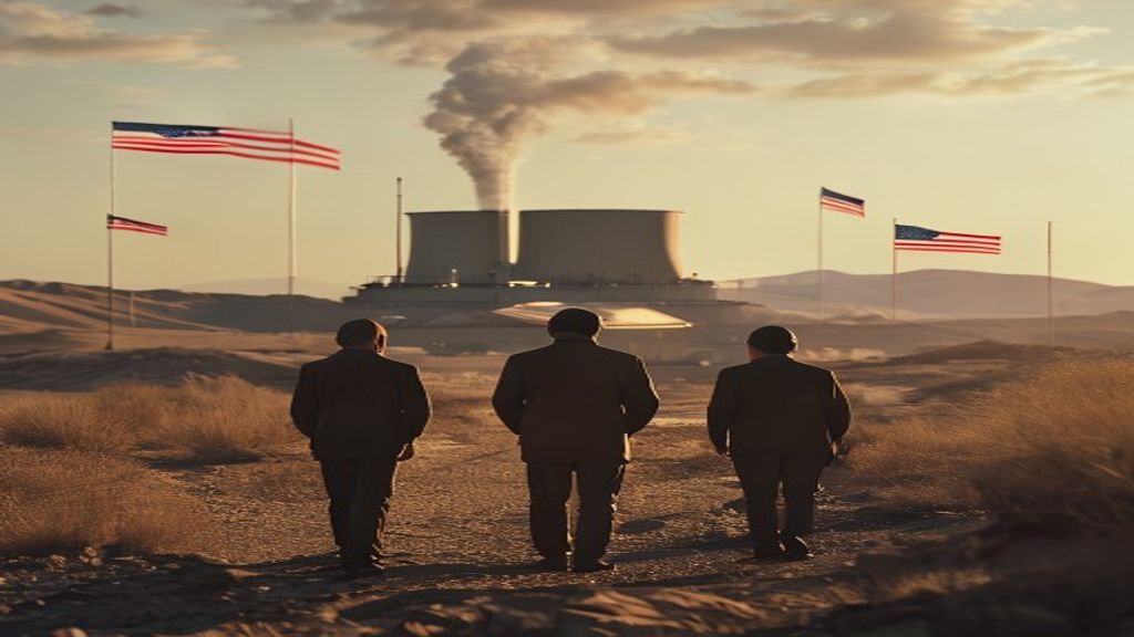Ilustración de un reactor nuclear en el desierto