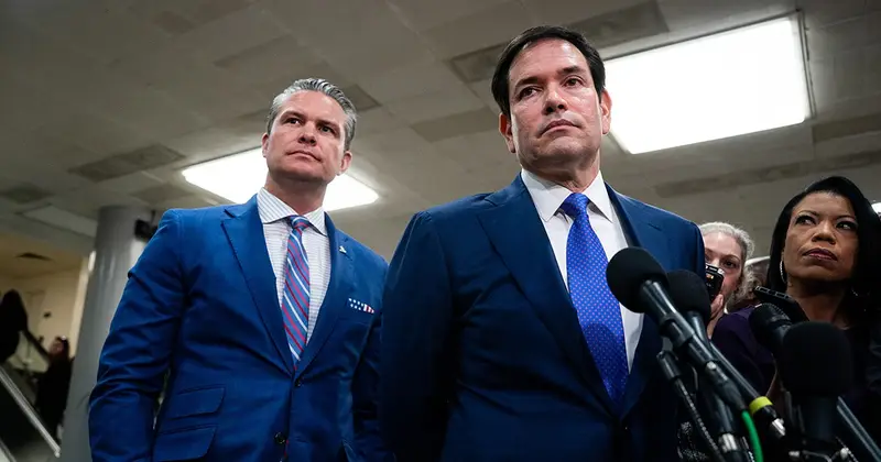 Pete Hegseth y Marco Rubio hablan con la prensa sobre Venezuela, en una imagen de archivo. Foto: Getty Images