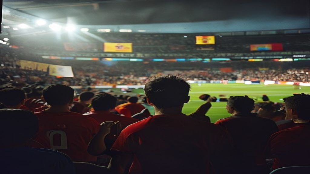Fanáticos del fútbol celebrando la victoria de España en un estadio