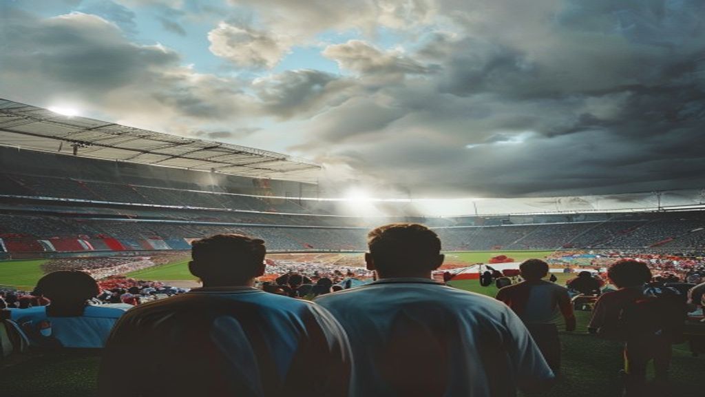 Multitud de personas con banderas de Argentina e Inglaterra en un estadio de fútbol