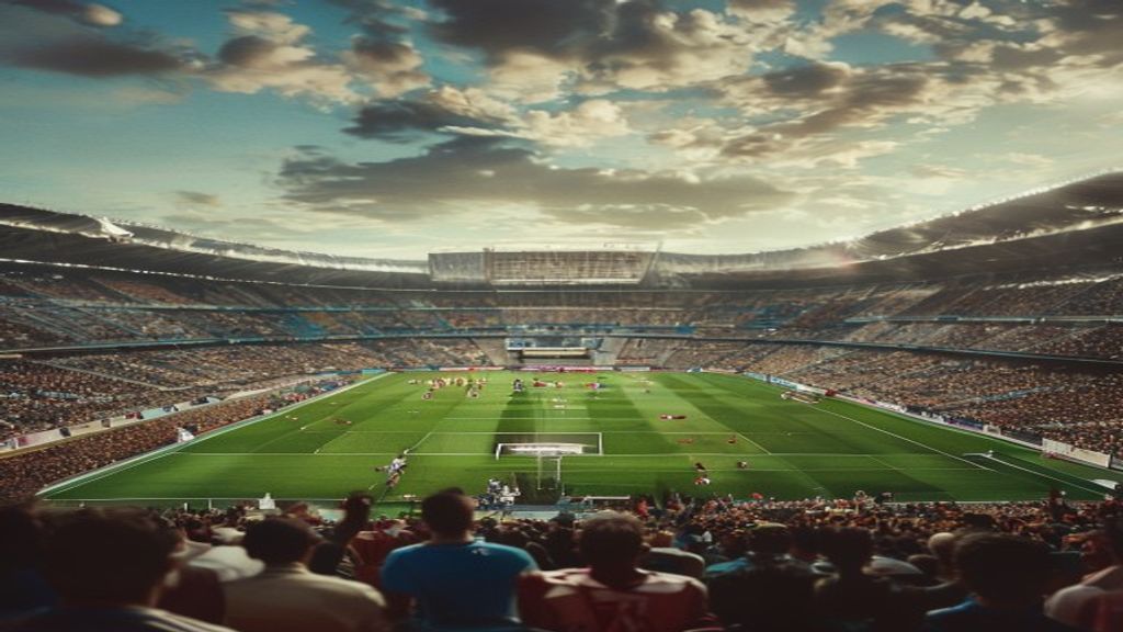 Vista panorámica de un estadio de fútbol moderno en Dallas, Estados Unidos, durante una semifinal del Mundial 2026, con la cancha iluminada y una multitud difusa en las gradas.