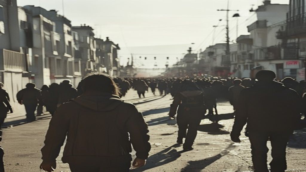 Multitud cruzando la frontera entre Gibraltar y España