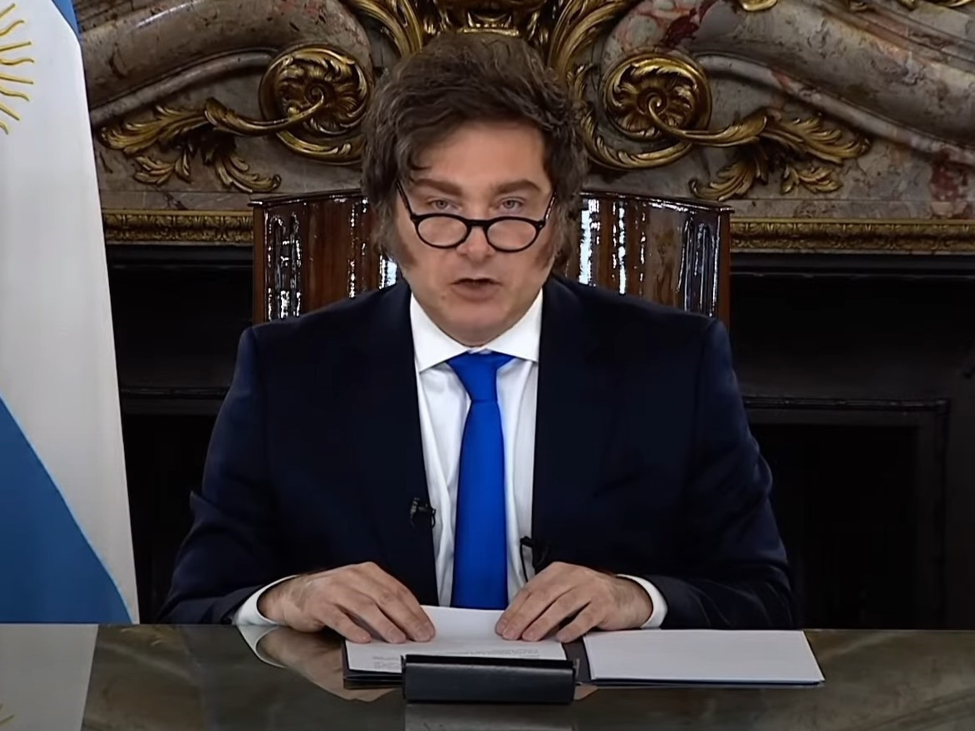 Javier Milei durante su discurso en la Casa Rosada. Foto: Clarín
