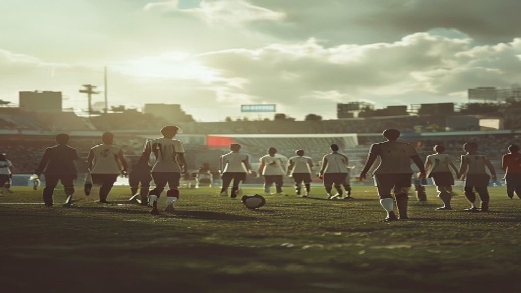 Jugadores argentinos y británicos en un partido de fútbol con una bandera de Malvinas