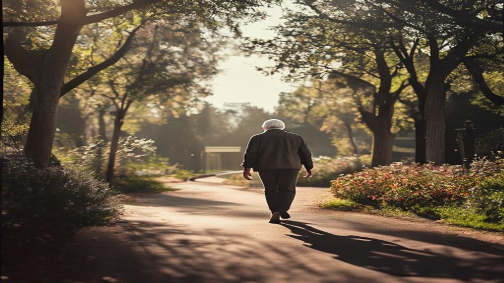 Persona mayor caminando en un parque