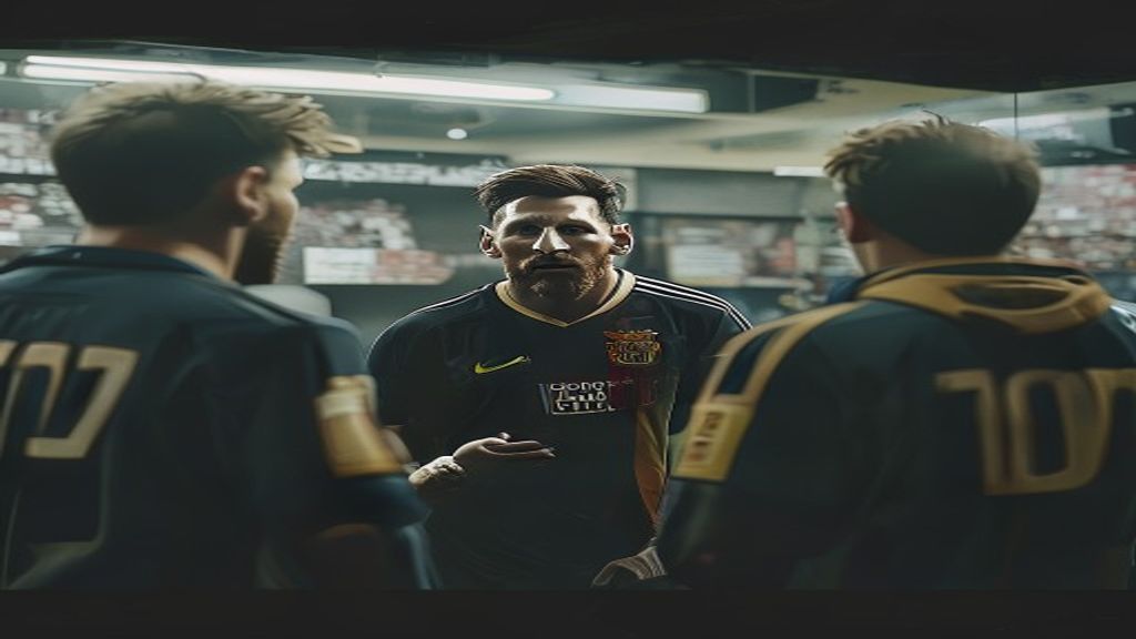Lionel Messi habla con sus compañeros de equipo