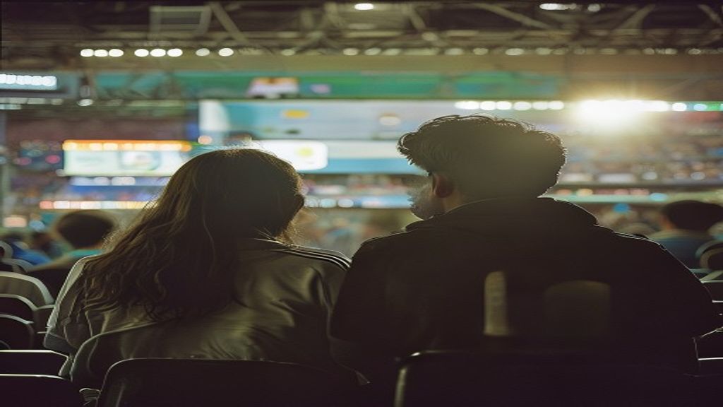 Pareja de hinchas argentinos en un estadio de fútbol en Nueva York