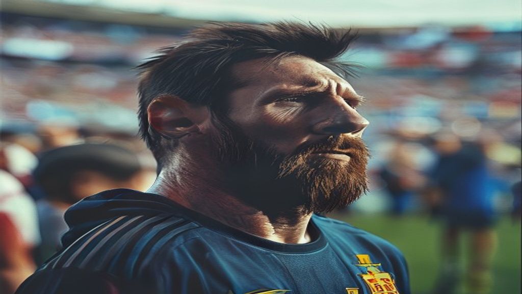 Lionel Messi en el campo de fútbol, con una expresión de tristeza