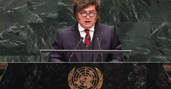 Javier Milei habla desde la tribuna de la Asamblea General de las Naciones Unidas, imagen de archivo. Foto: archivo