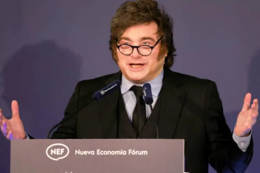 Javier Milei habla en el Nueva Economía Fórum, en Madrid. Foto: La Nación