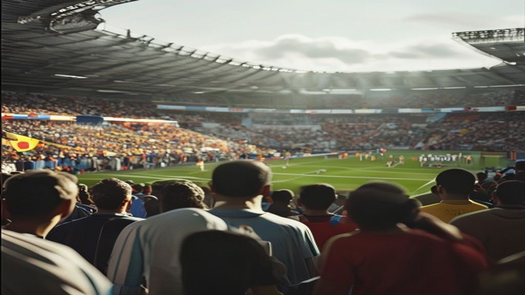 Partido de fútbol entre Argentina y España en un estadio lleno de gente