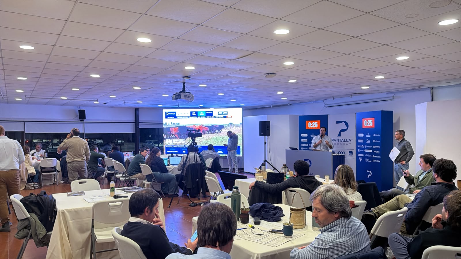 Escena del remate de Pantalla Uruguay con compradores y terneros. Foto: El País