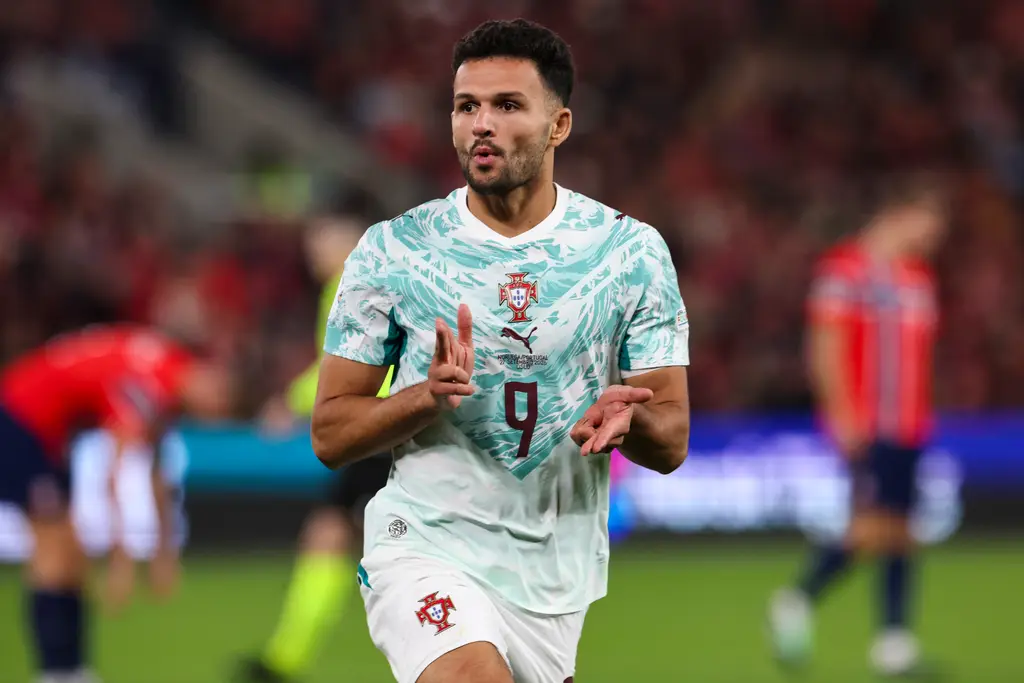 Gonçalo Ramos, con la camiseta número 9 de Portugal, celebra ante Noruega. Foto: Paulo Novais
