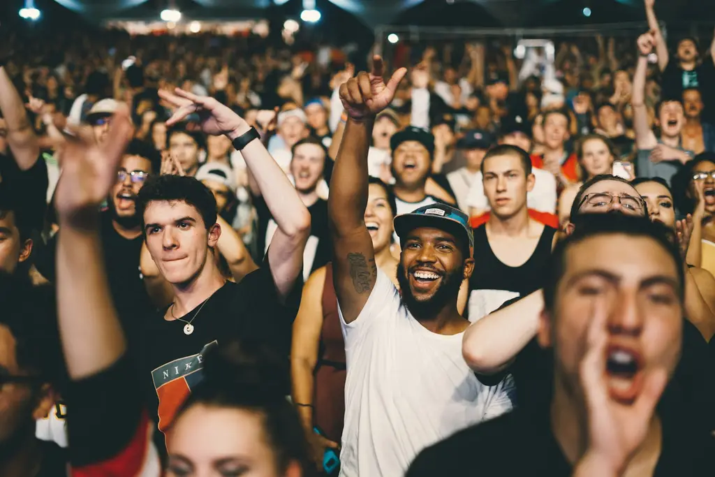 Multitud en un recital con luces de escenario. Foto: Unsplash