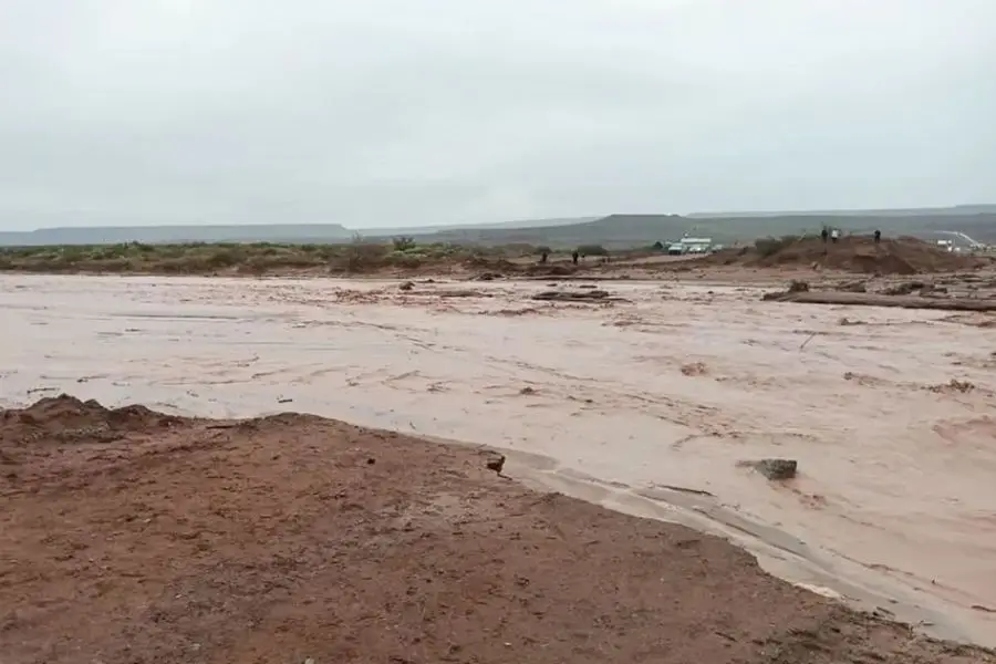 La crecida del arroyo Carranza cubre el camino en Neuquén. Foto: LA NACION