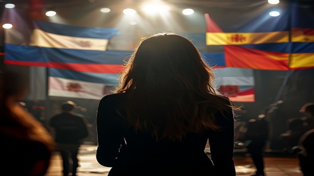 Cantante en el escenario con banderas argentinas y españolas