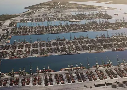 Construcción de la megamuralla submarina en Singapur. Foto: La Nación