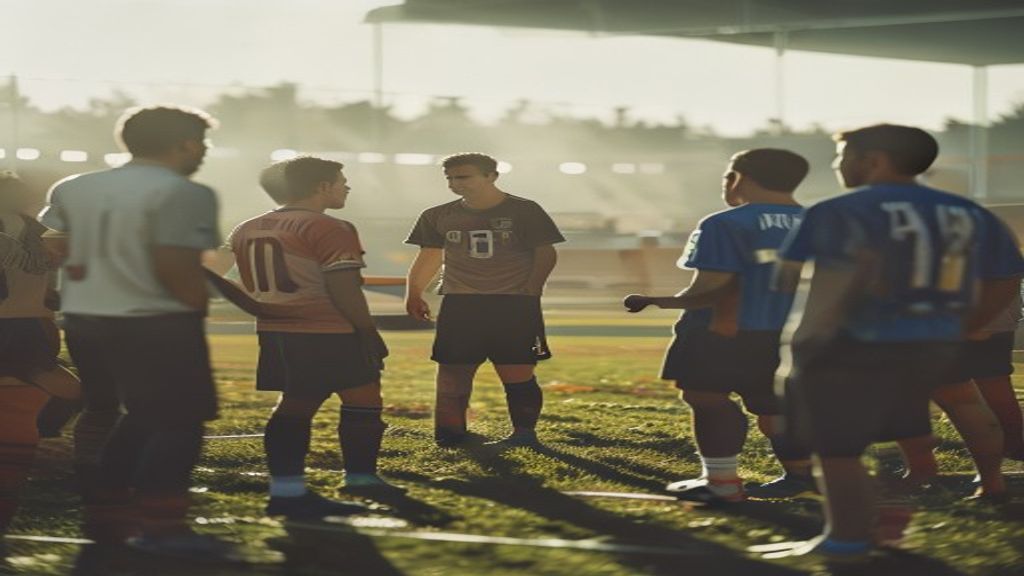 Jugadores de fútbol discutiendo en el campo