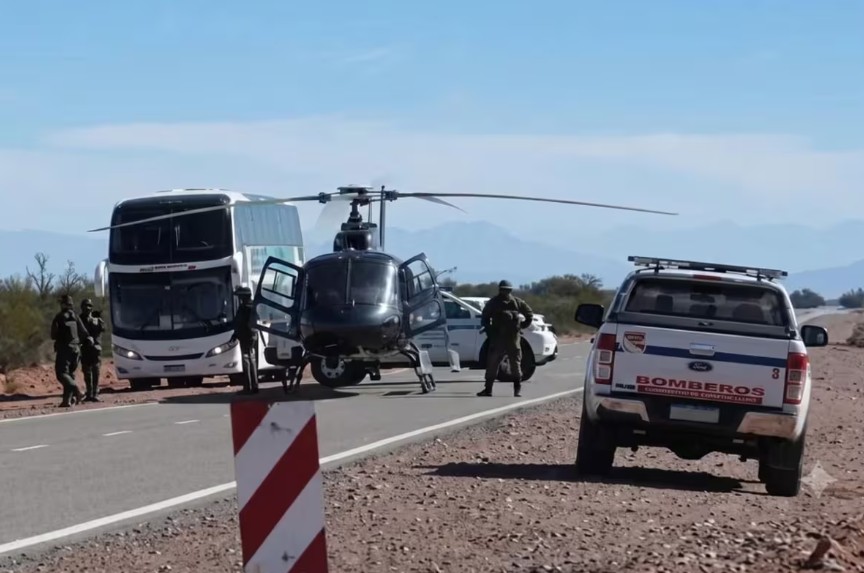 Vista aérea del lugar del accidente del helicóptero en San Juan, Argentina. Foto: La Nación