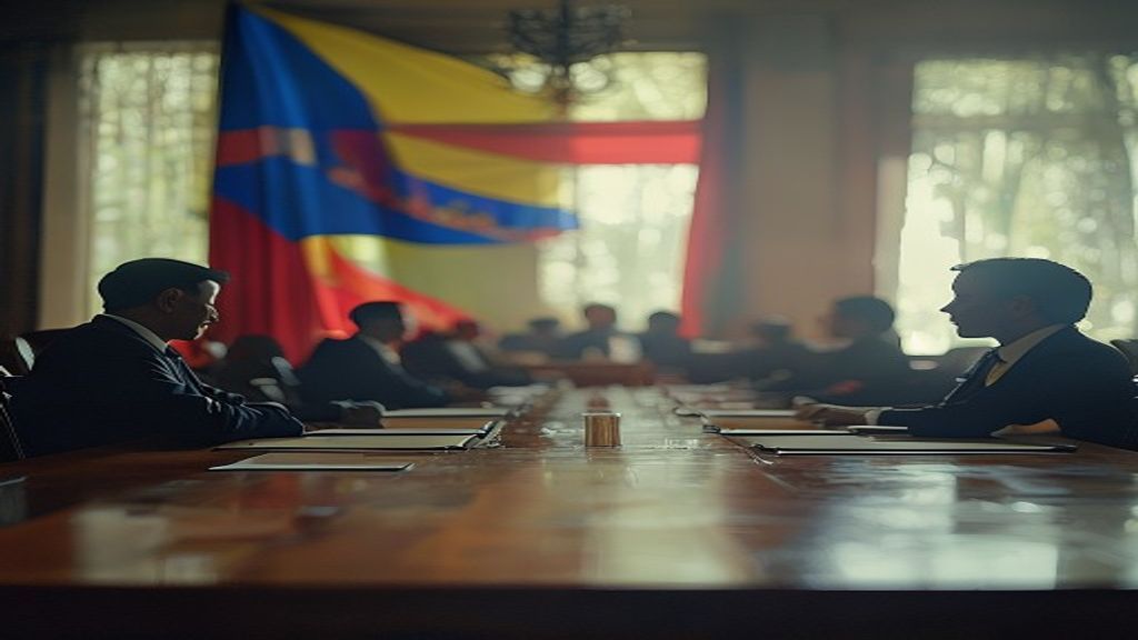 Representantes del gobierno y la oposición de Venezuela en una mesa de negociaciones