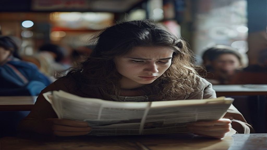 Persona leyendo un diario en una cafetería